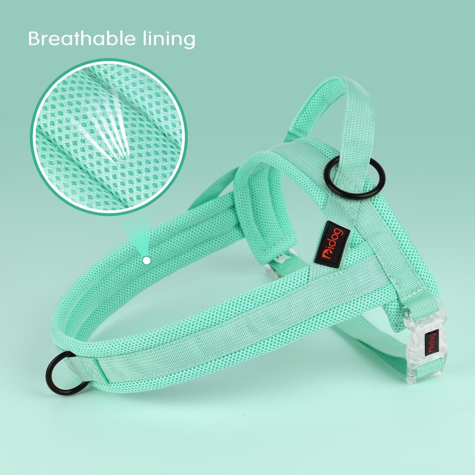 Didog harness soft mesh padded green offers breathable comfort and skin-friendly wear.