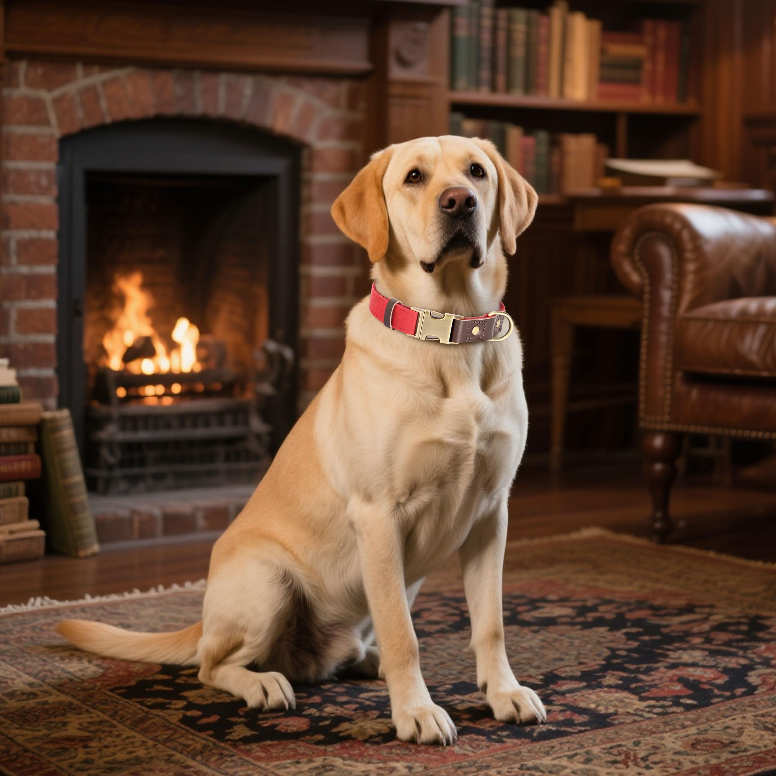 Didog quick-release metal buckle on red collar for fast on/off during walks.