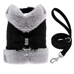 Didog small dog harness with bow tie, black, front view for stylish, safe walks.