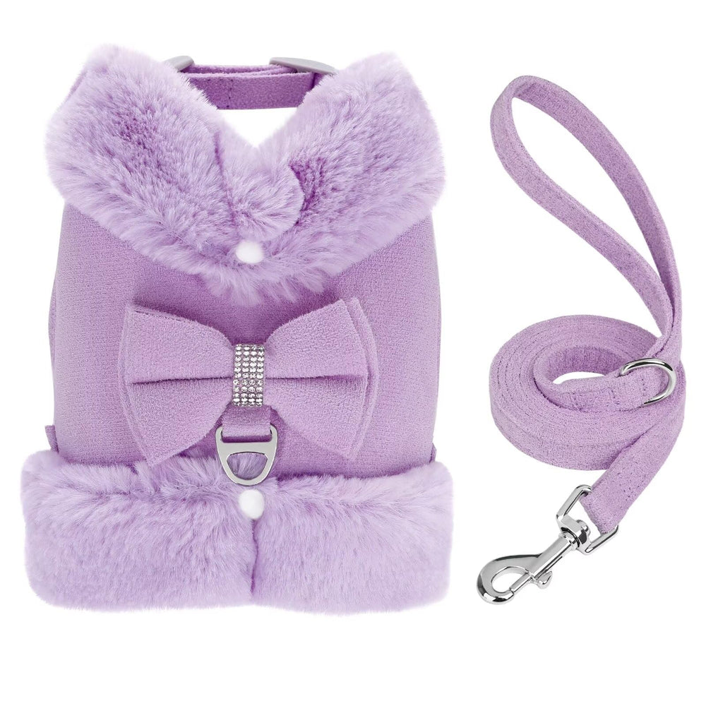Didog small dog harness with bow tie in purple adds cute style for daily walks
