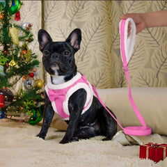 Didog small dog harness pink plush closeup highlighting cozy plush lining.