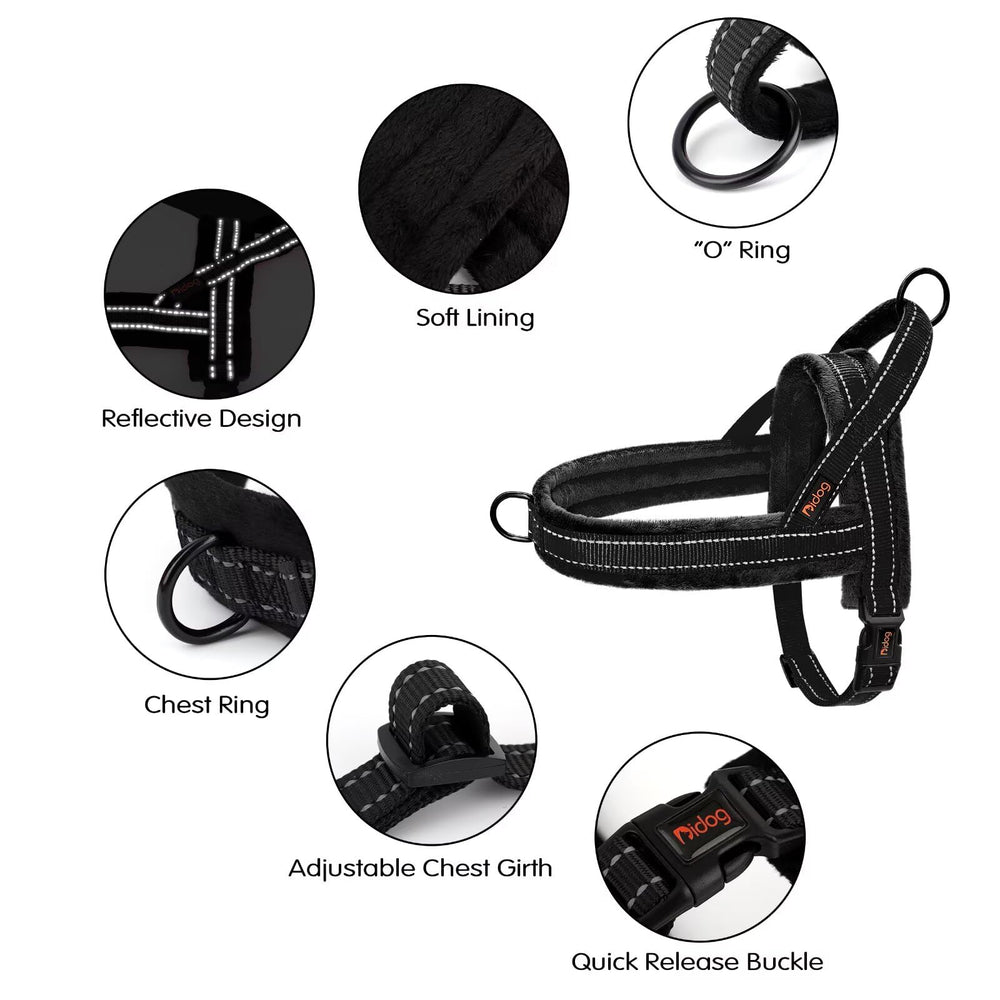 Didog Soft Flannel Padded Dog Vest Harness side strap demonstrates quick-fit ease for on/off