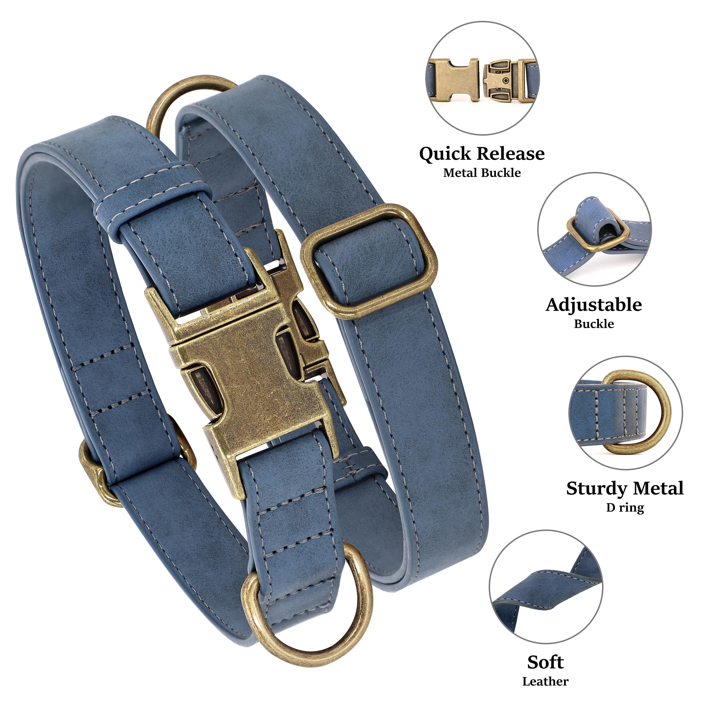 Didog soft PU leather dog collar blue quick-release close-up emphasizes easy on/off and speed
