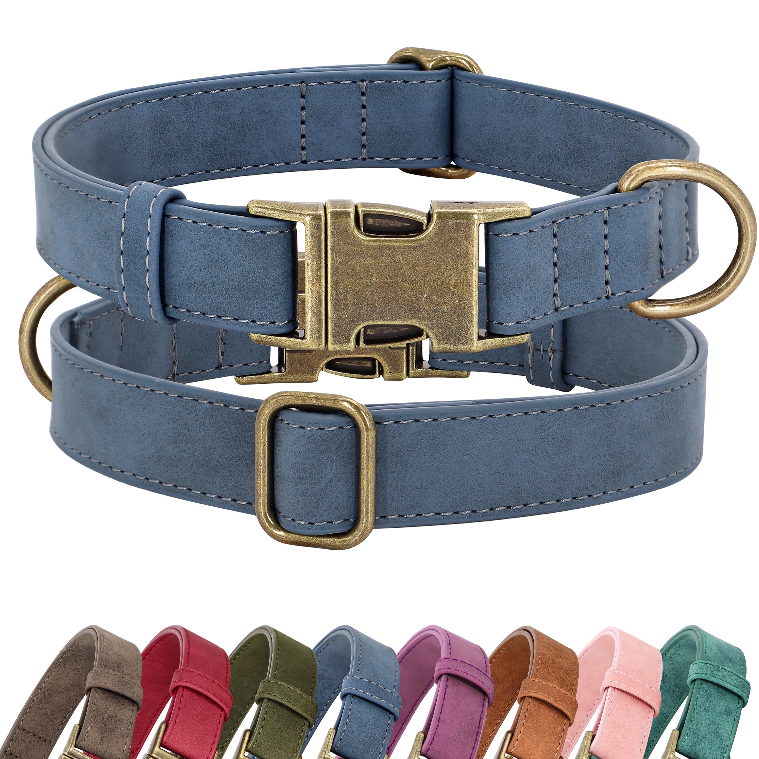 Didog soft PU leather dog collar blue side view shows all-day comfort for daily walks
