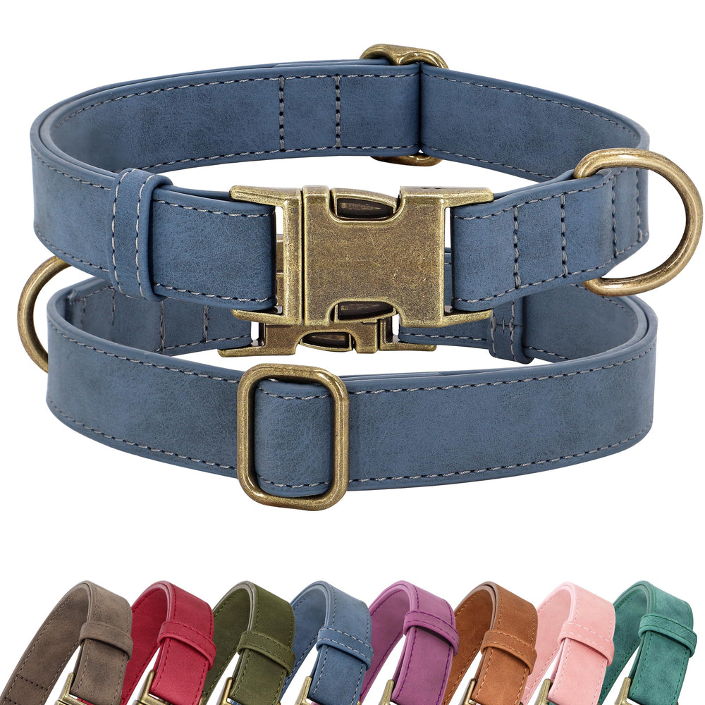 Didog soft PU leather dog collar blue side view shows all-day comfort for daily walks