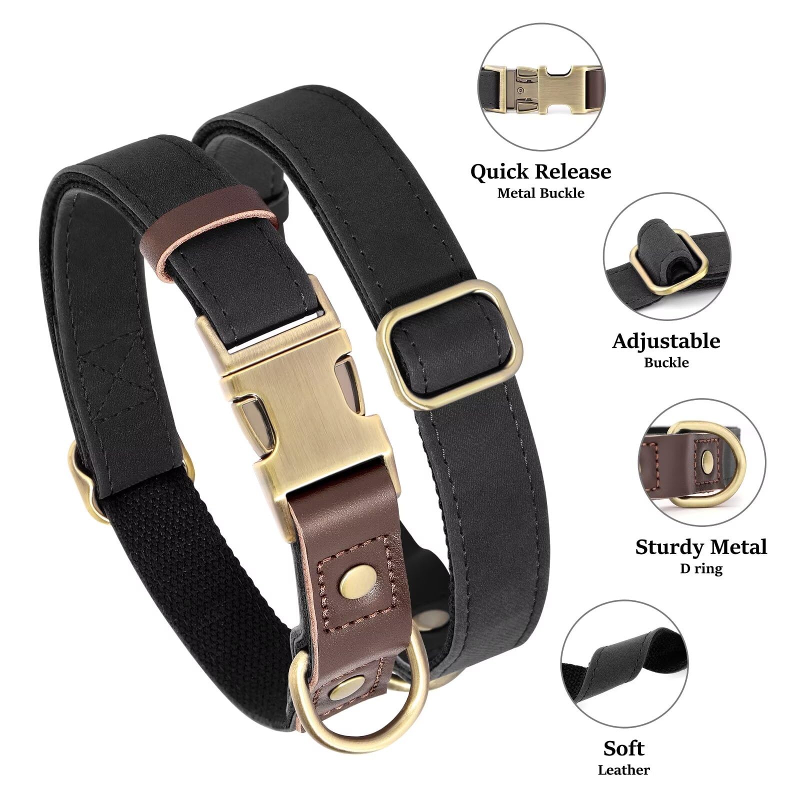 Didog soft PU leather dog collar buckle closeup showing secure quick-release