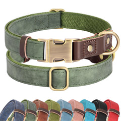 Didog soft PU leather dog collar green close-up of quick-release buckle for easy daily wear.