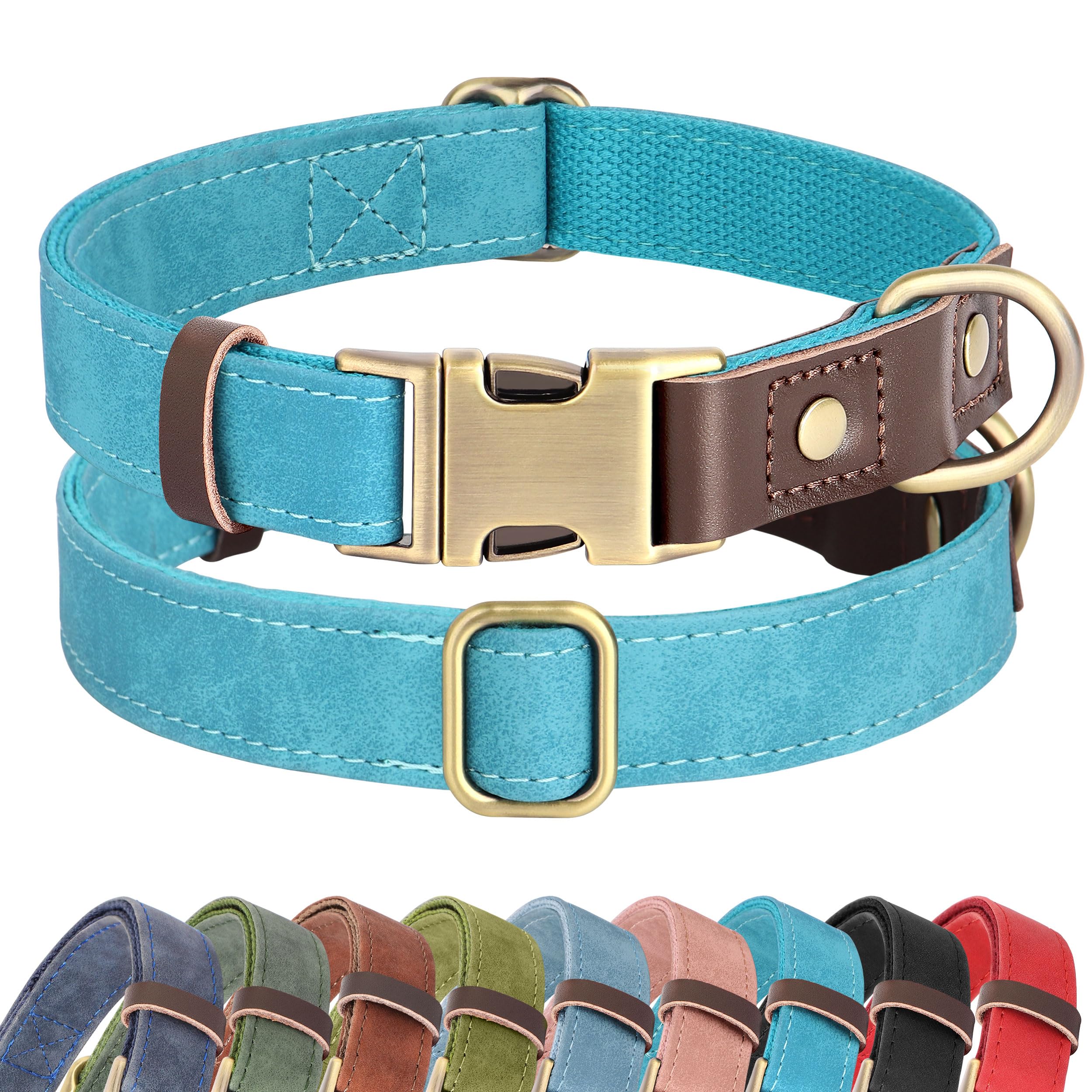 Didog soft PU leather dog collar light blue close-up showing durable daily wear