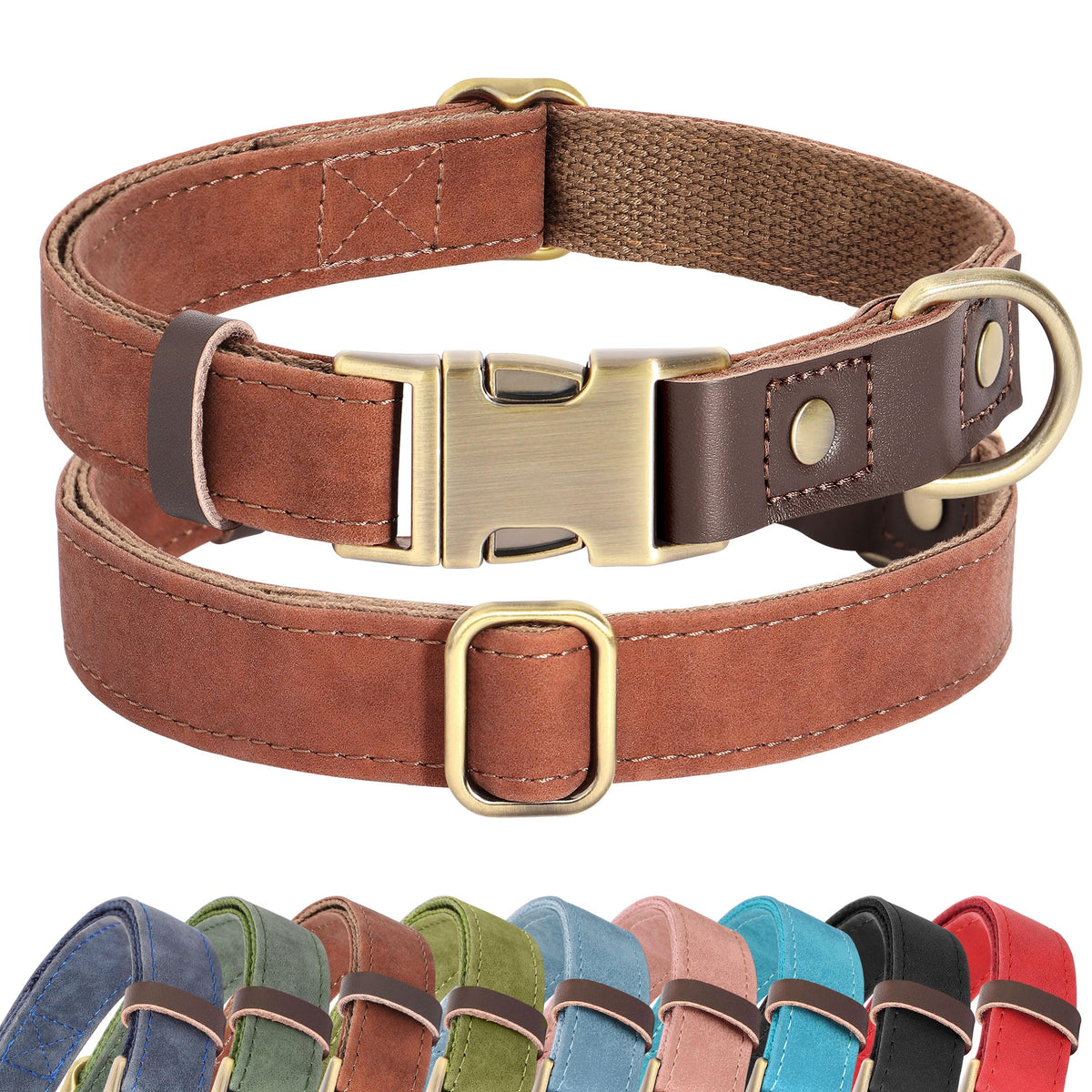 Didog soft PU leather dog collar in brown with comfortable fit for medium dogs