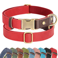 Didog soft PU leather dog collar red closeup with durable stitching
