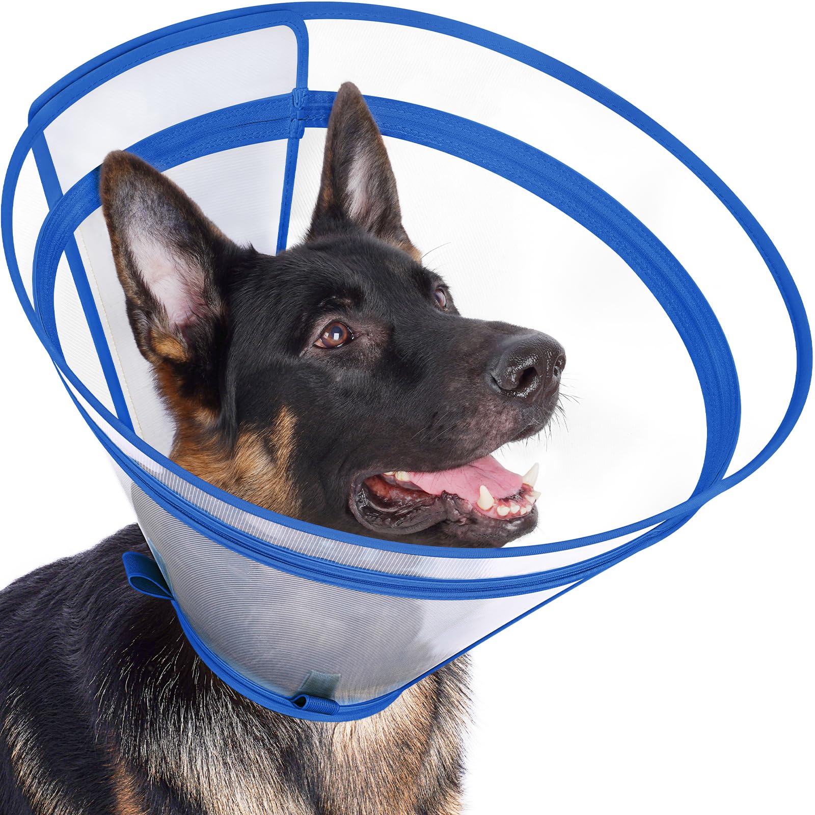 Didopet blue dog cone with detachable zipper extension for customizable length and wound protection