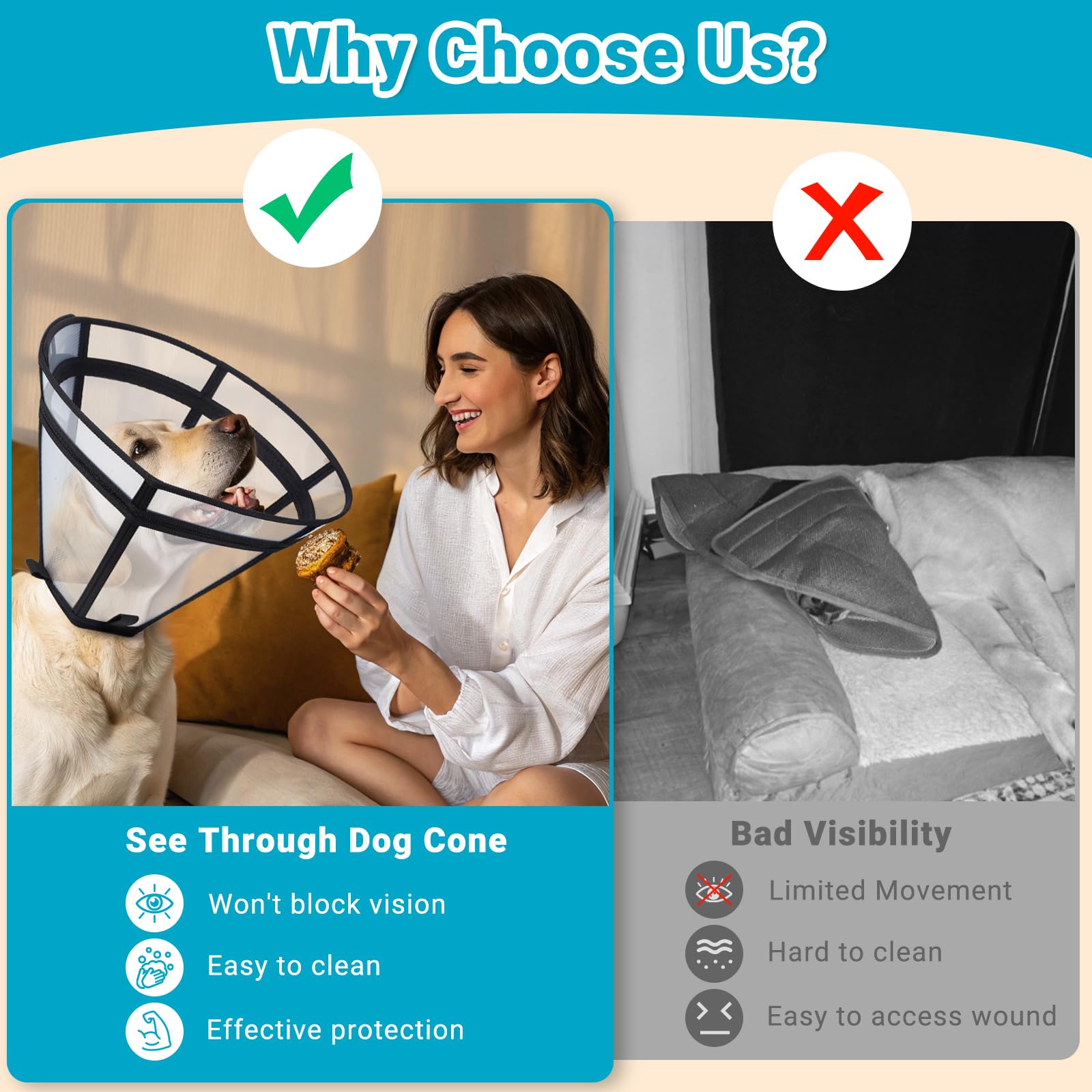Didopet dog cone long-snout fit designed for extended facial coverage