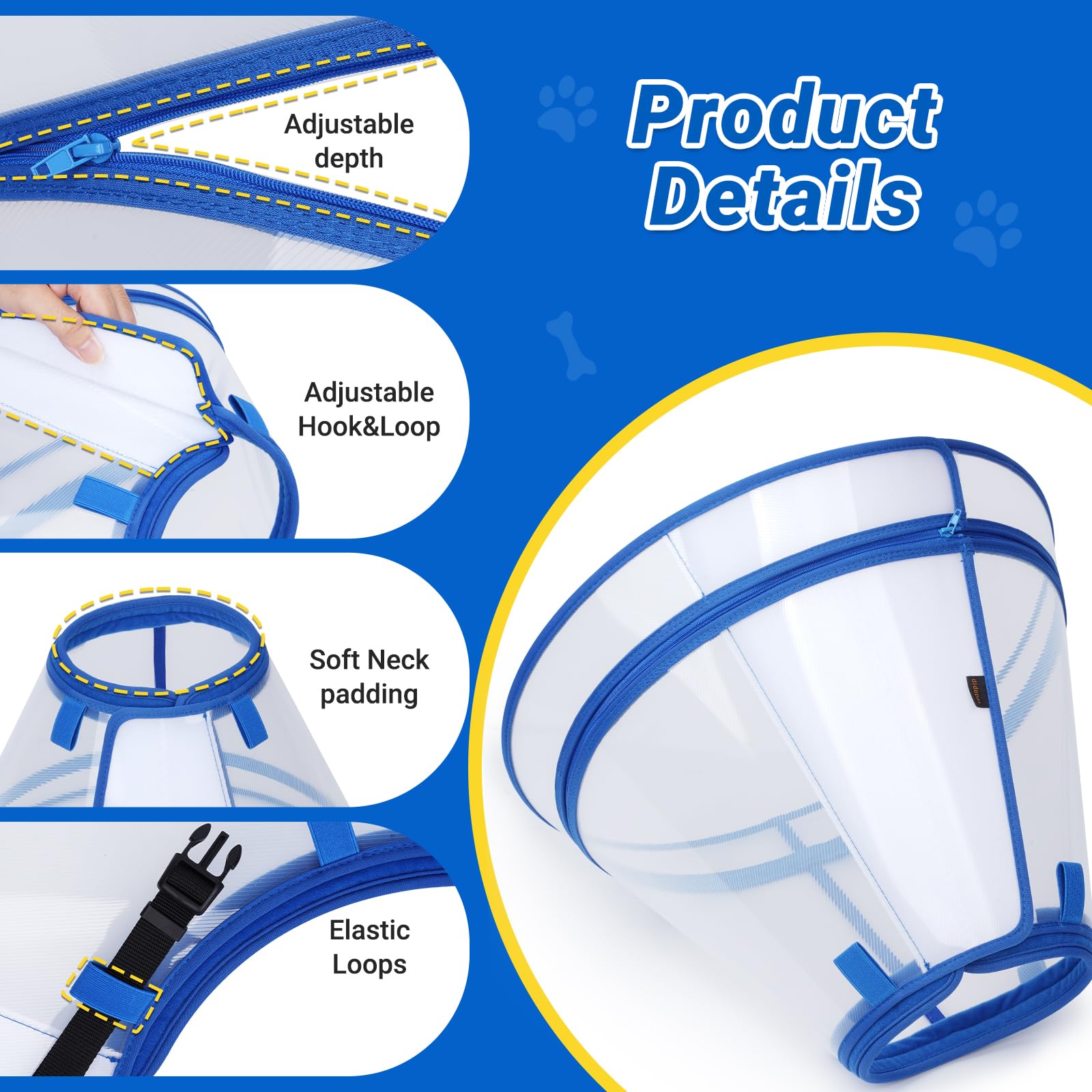 Didopet XL cone shows neck and snout measurements for accurate fit