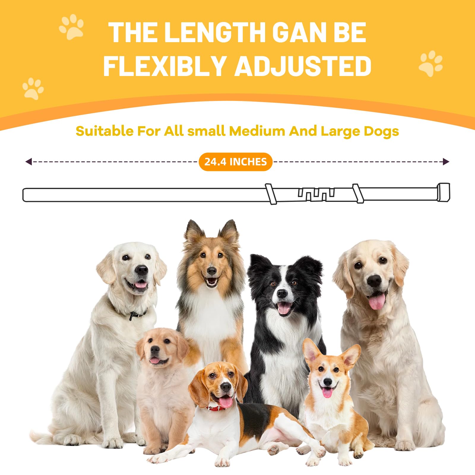 Die-matic calming collar all-breed design demonstrates adjustable fit for dogs of any size