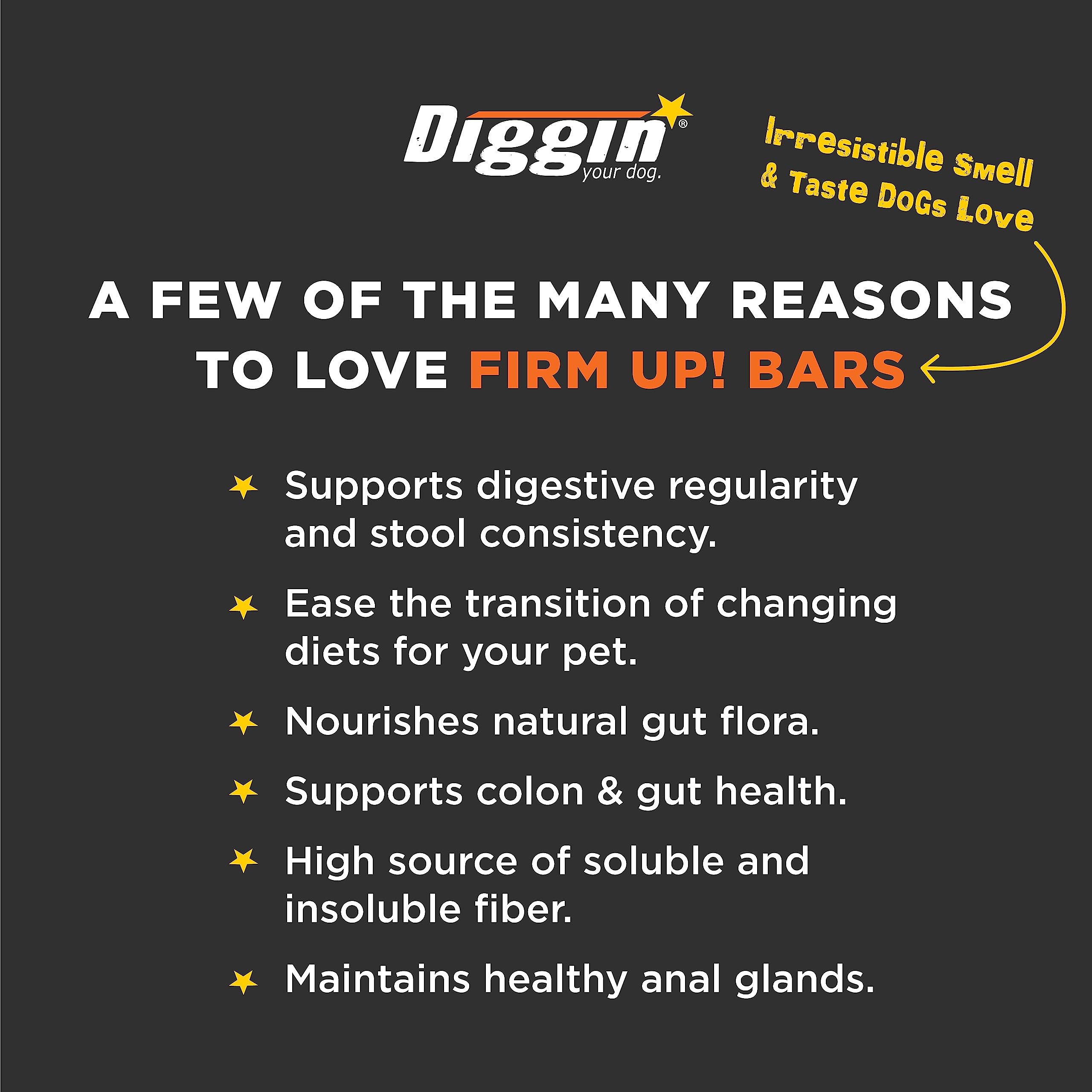 Diggin' Your Dog Firm Up Bars portioning shows easy feeding for dogs and cats.