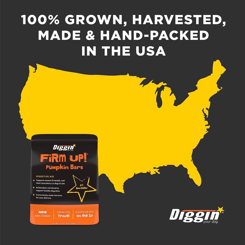 Diggin' Your Dog Firm Up Bars USA-made badge signals quality and domestic sourcing.