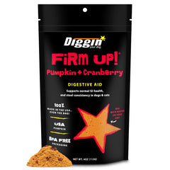 Diggin' Your Dog FiRM UP calabaza en polvo para apoyar la digestión diaria.