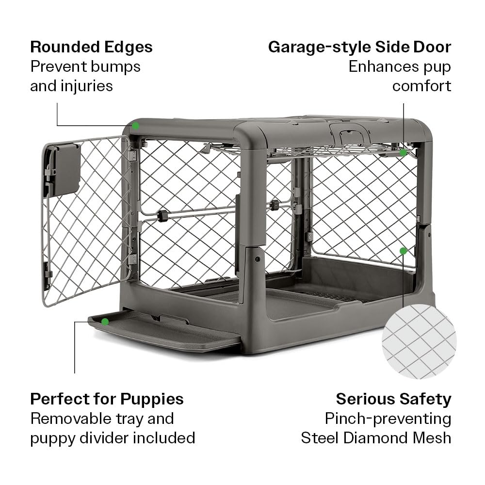 Diggs Revol crate in smoke color complements home décor while keeping pets secure.