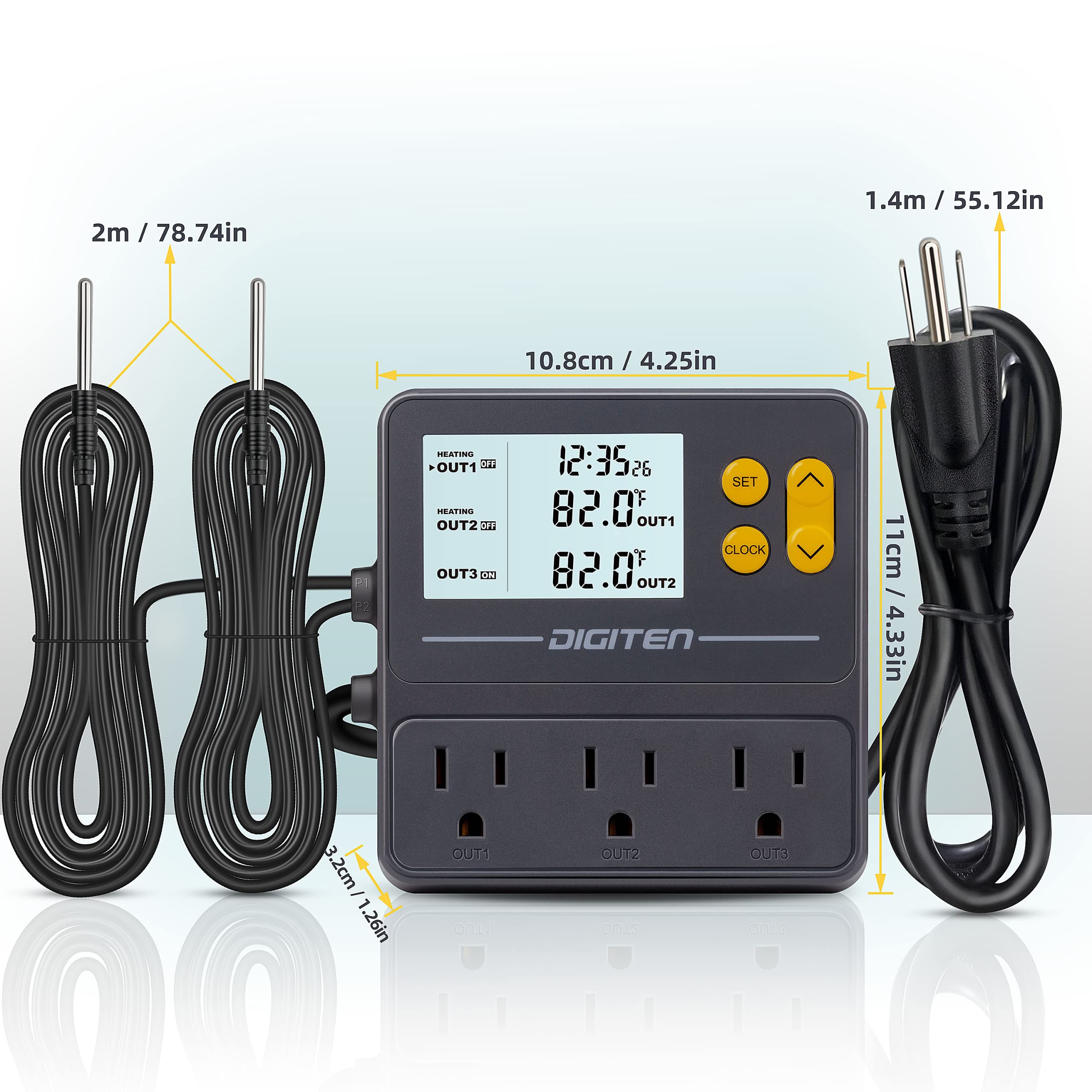 DIGITEN large LCD readout displays temperature clearly for quick checks.