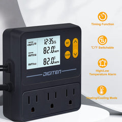DIGITEN reptile thermostat demonstrates day-night control for comfortable habitats.