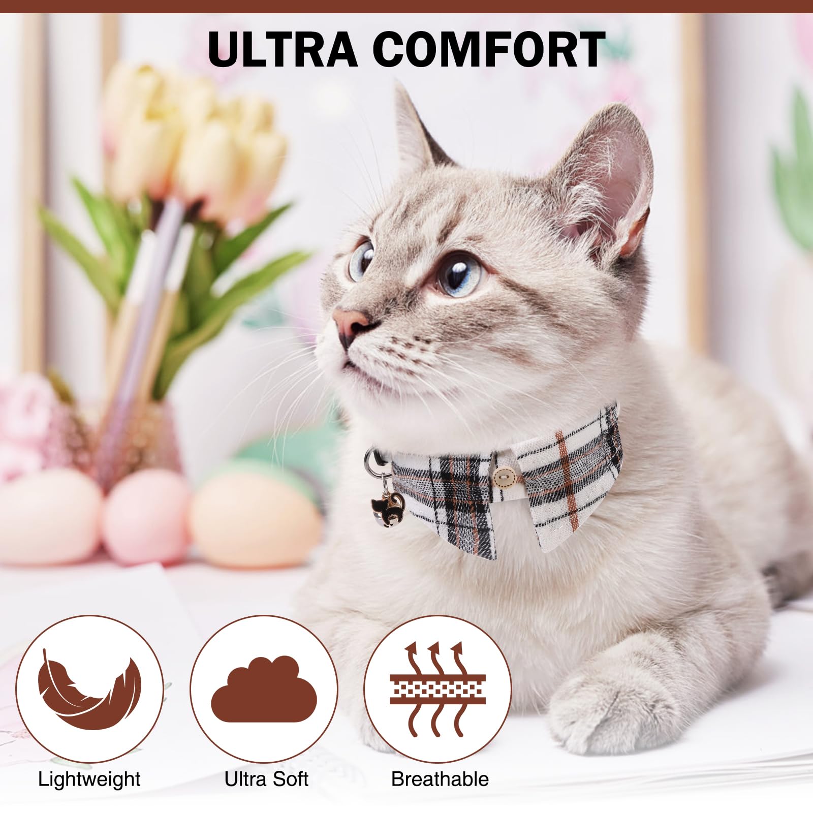 DILLYBUD adjustable-neck markings illustrate easy fit for most cats.