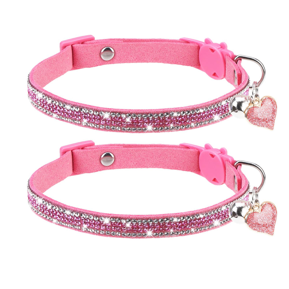 Collar DILLYBUD de terciopelo rosa con brillo para gatas, cómodo y seguro.
