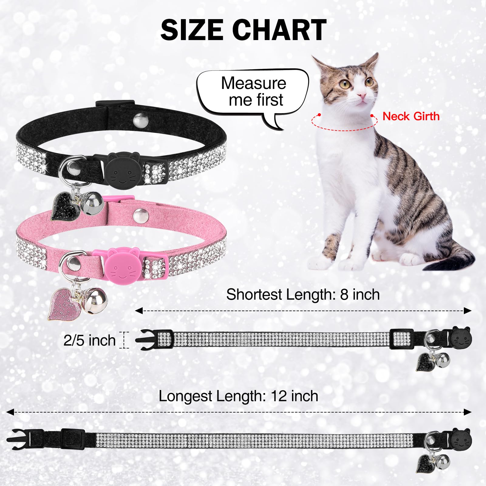 DILLYBUD heart-design diamond collar adds sparkle for photos.