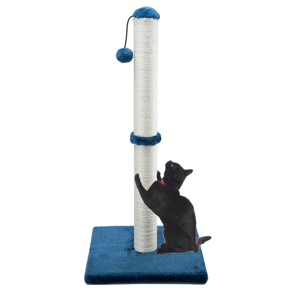 Dimaka 34-inch blue tall cat scratching post for extended vertical stretch and claw upkeep