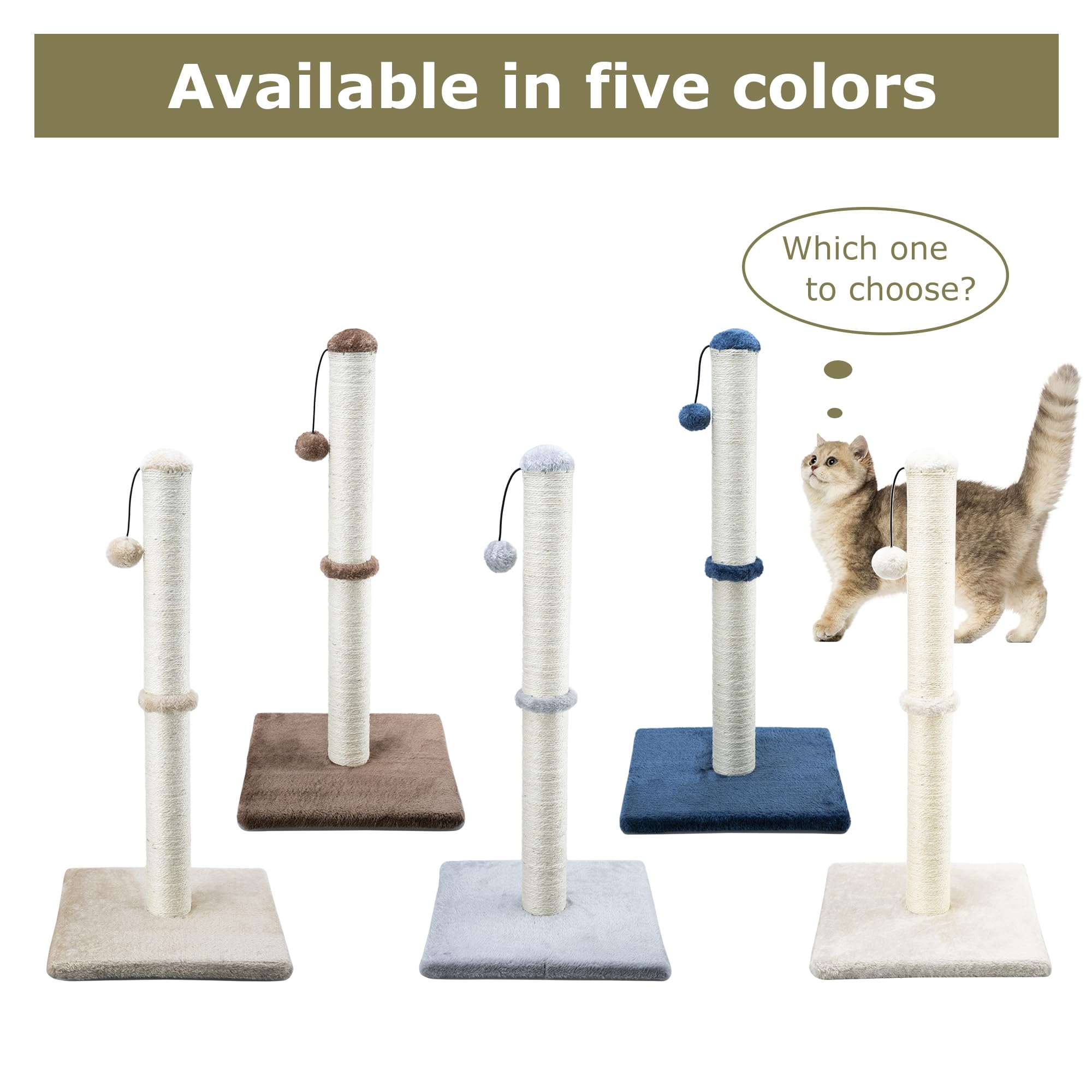 Dimaka plush-ball cat toy attached to the scratching post for interactive play