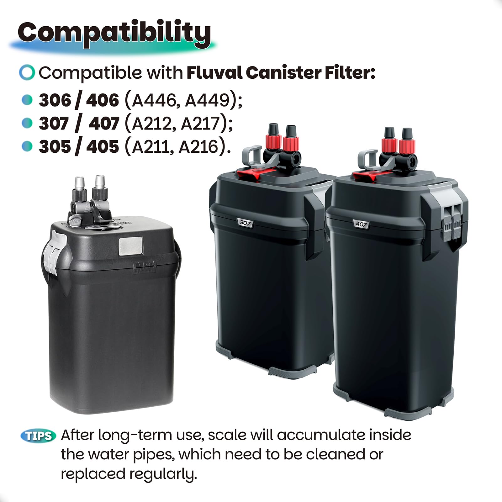 Dimakung A20015 compatibility-fluval-306-406 confirms fit with Fluval 306/406 pumps.