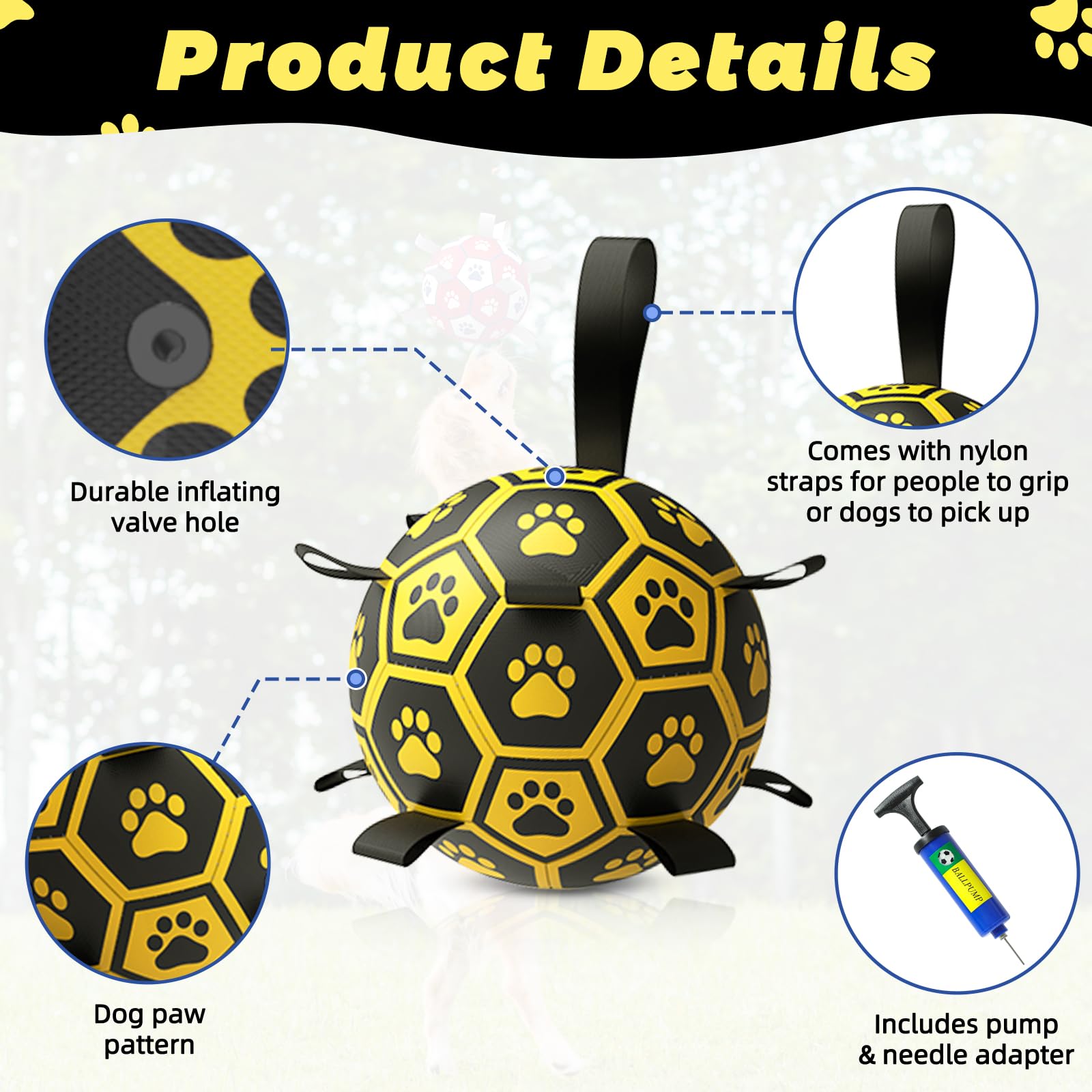 Diman ball includes an air pump for quick inflation before play.