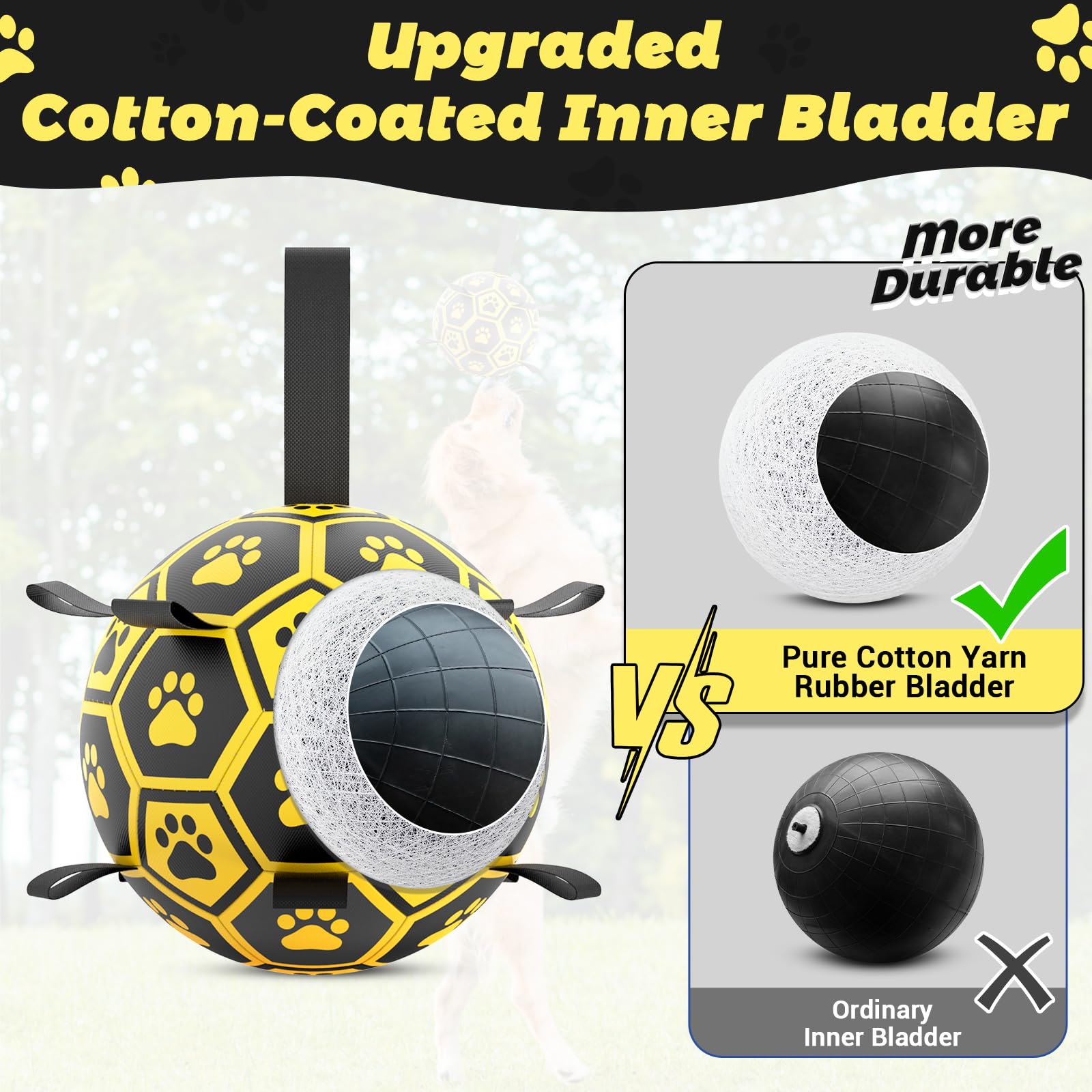 Diman bright yellow and black ball highly visible for outdoor fetch.