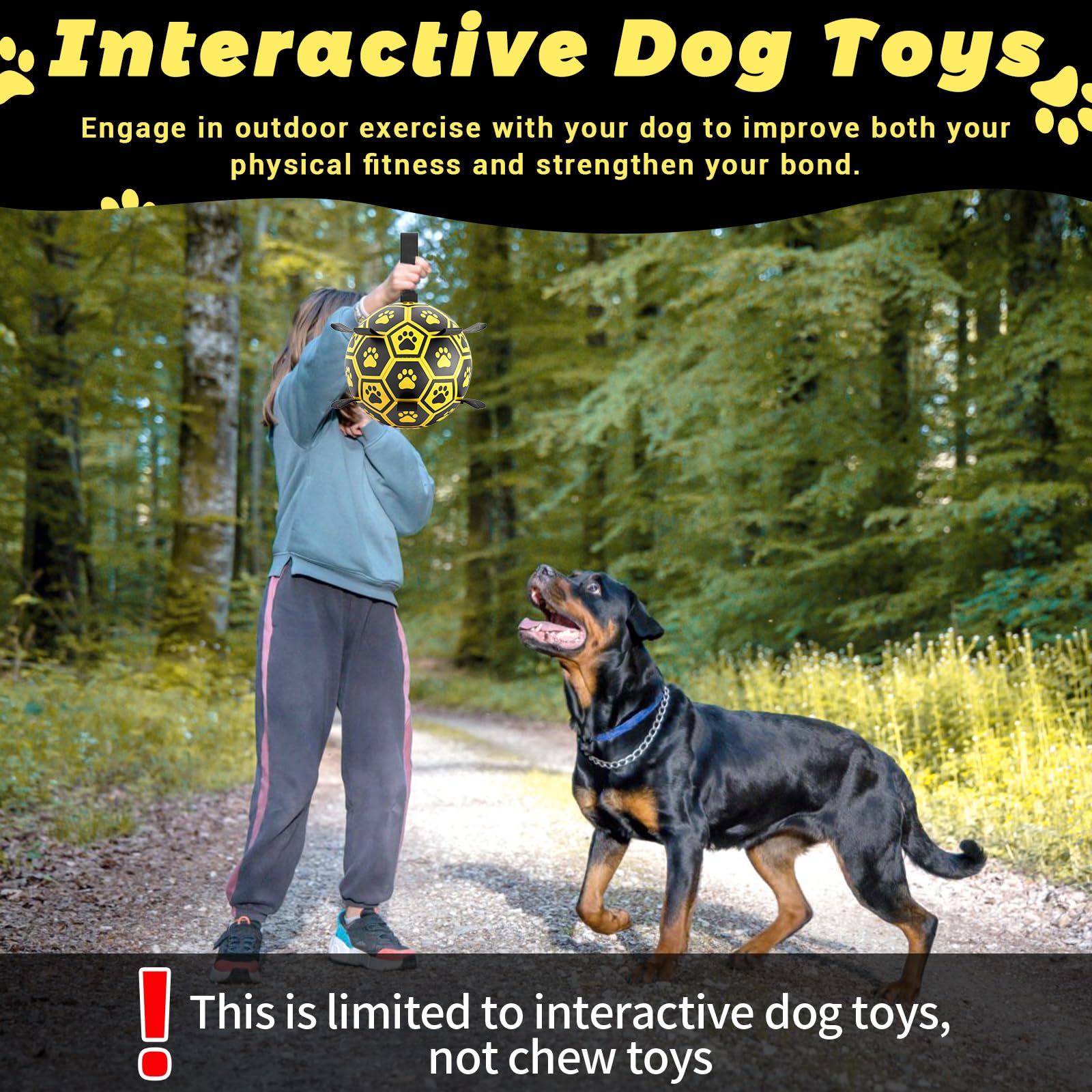 Diman size medium/large ball suited for different dog sizes.
