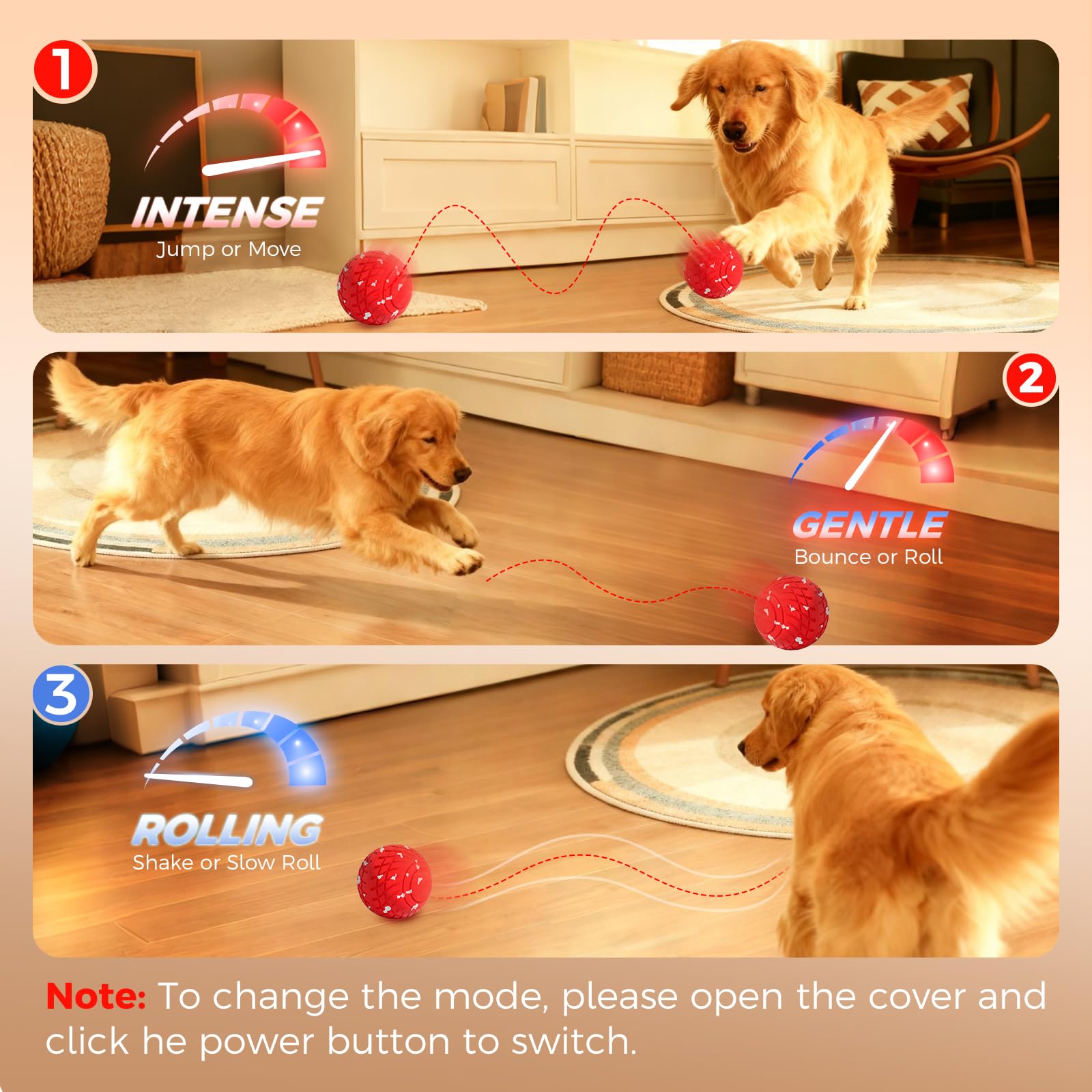 Diman interactive dog ball modes provide options for intense, gentle, or rolling play