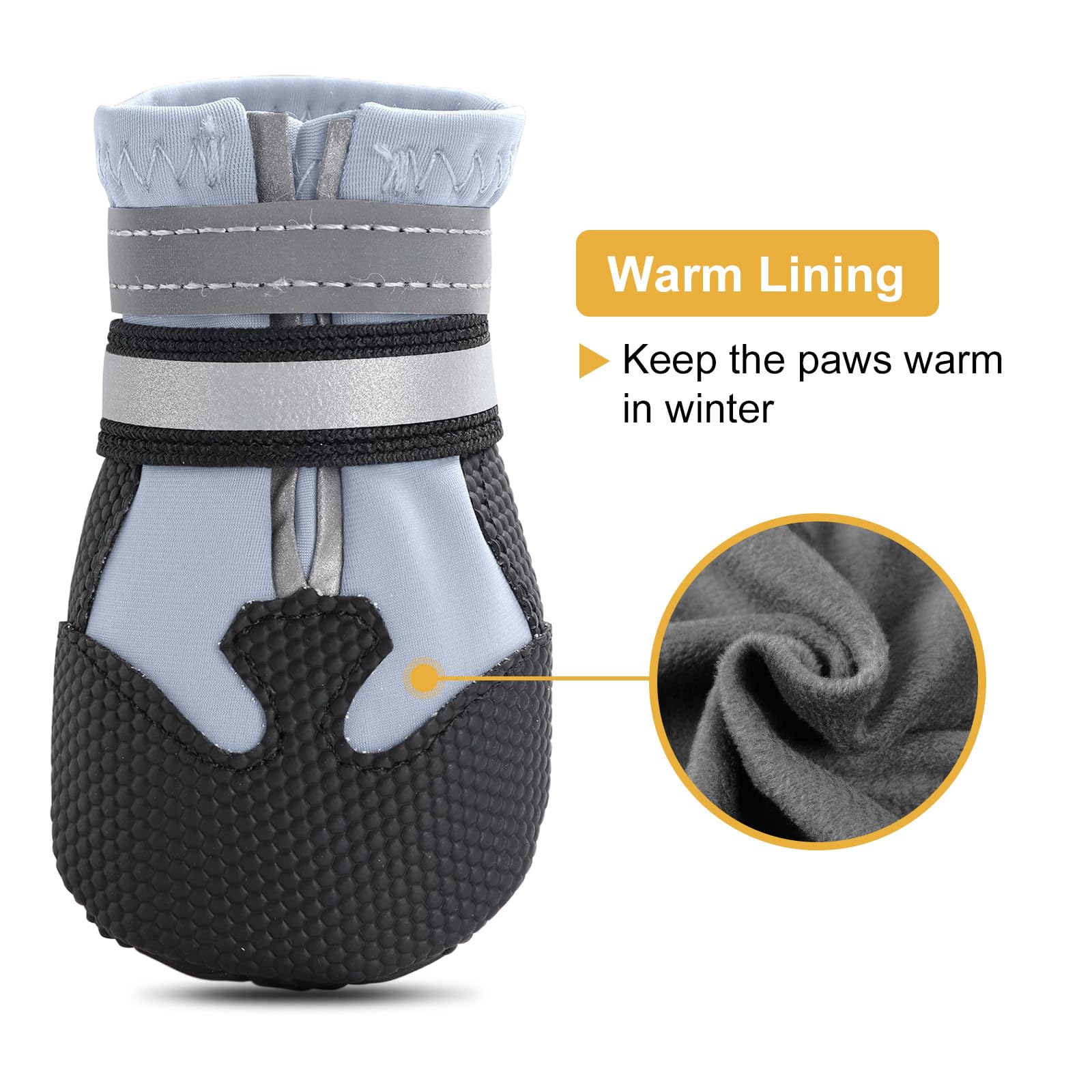 Dimicoo dog boots non-slip soles offer traction on icy pavement.