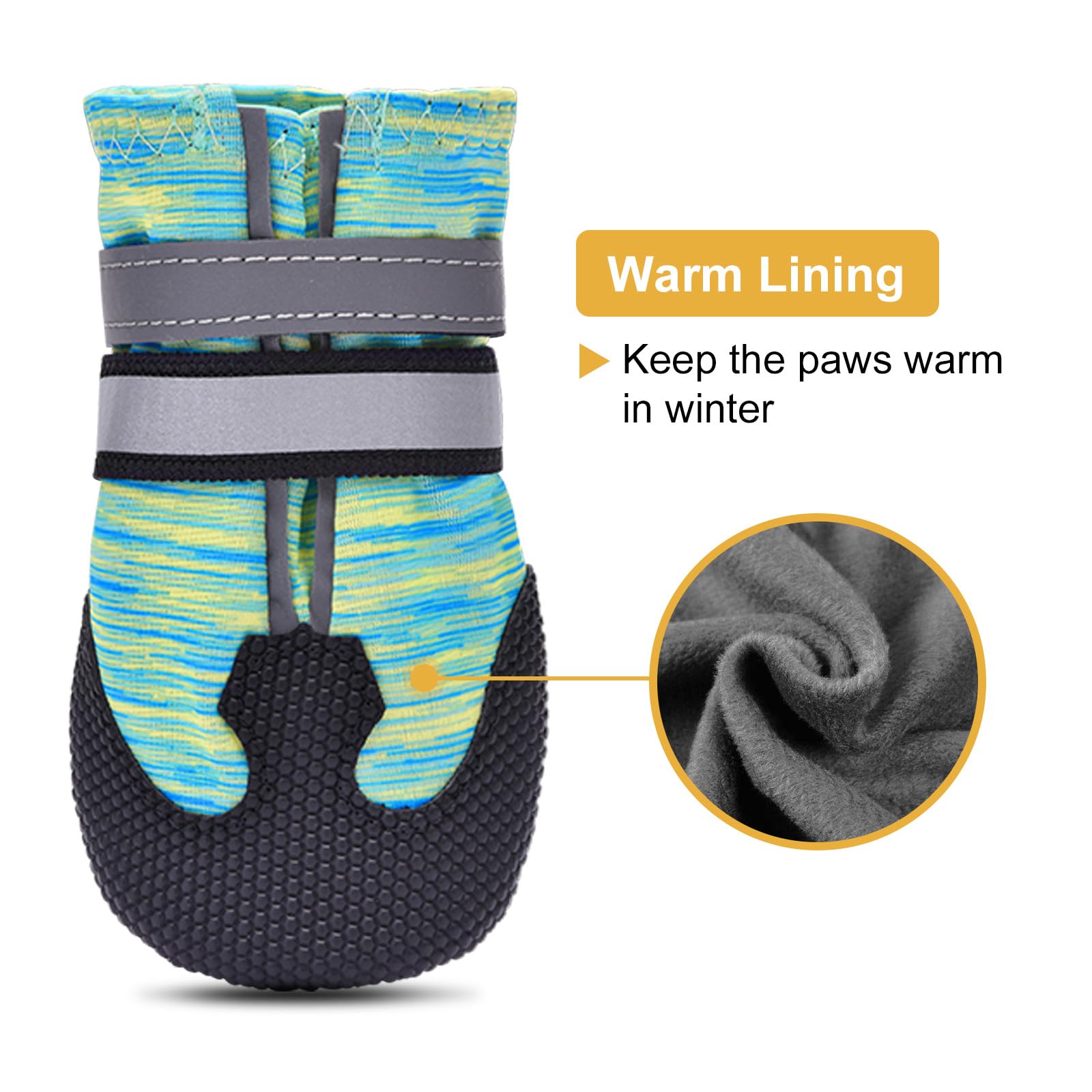 Dimicoo dog boots during outdoor winter walk with traction on snow