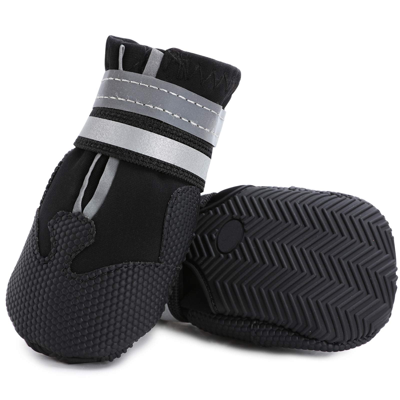 Dimicoo easy-wear dog booties stay on while dogs move comfortably.