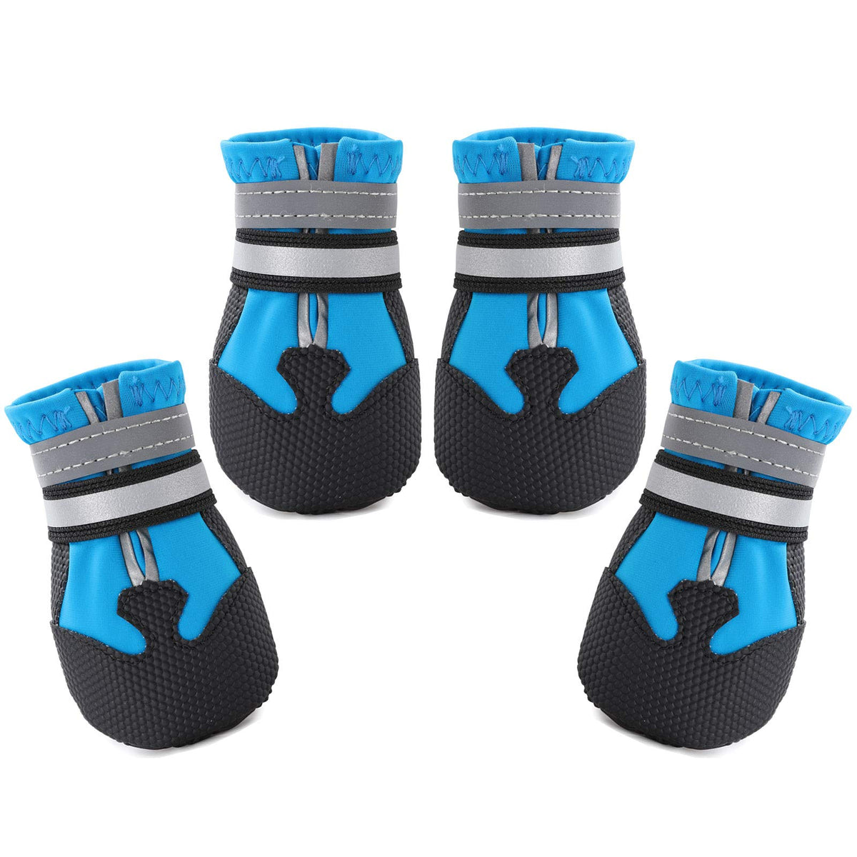 Dimicoo water-resistant dog boots on a dog, protecting paws during outdoor adventures.