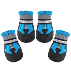 Dimicoo water-resistant dog boots on a dog, protecting paws during outdoor adventures.