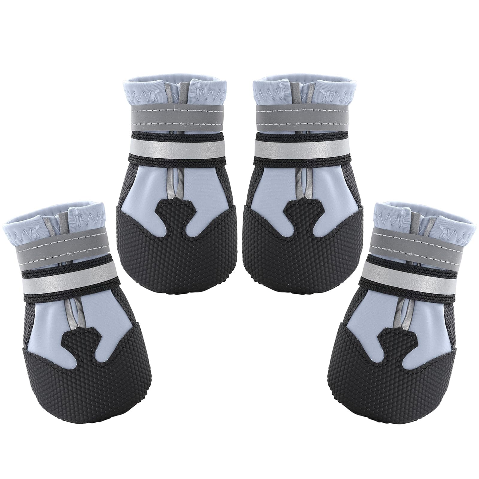 Dimicoo water-resistant dog boots protect paws on snowy winter pavement.