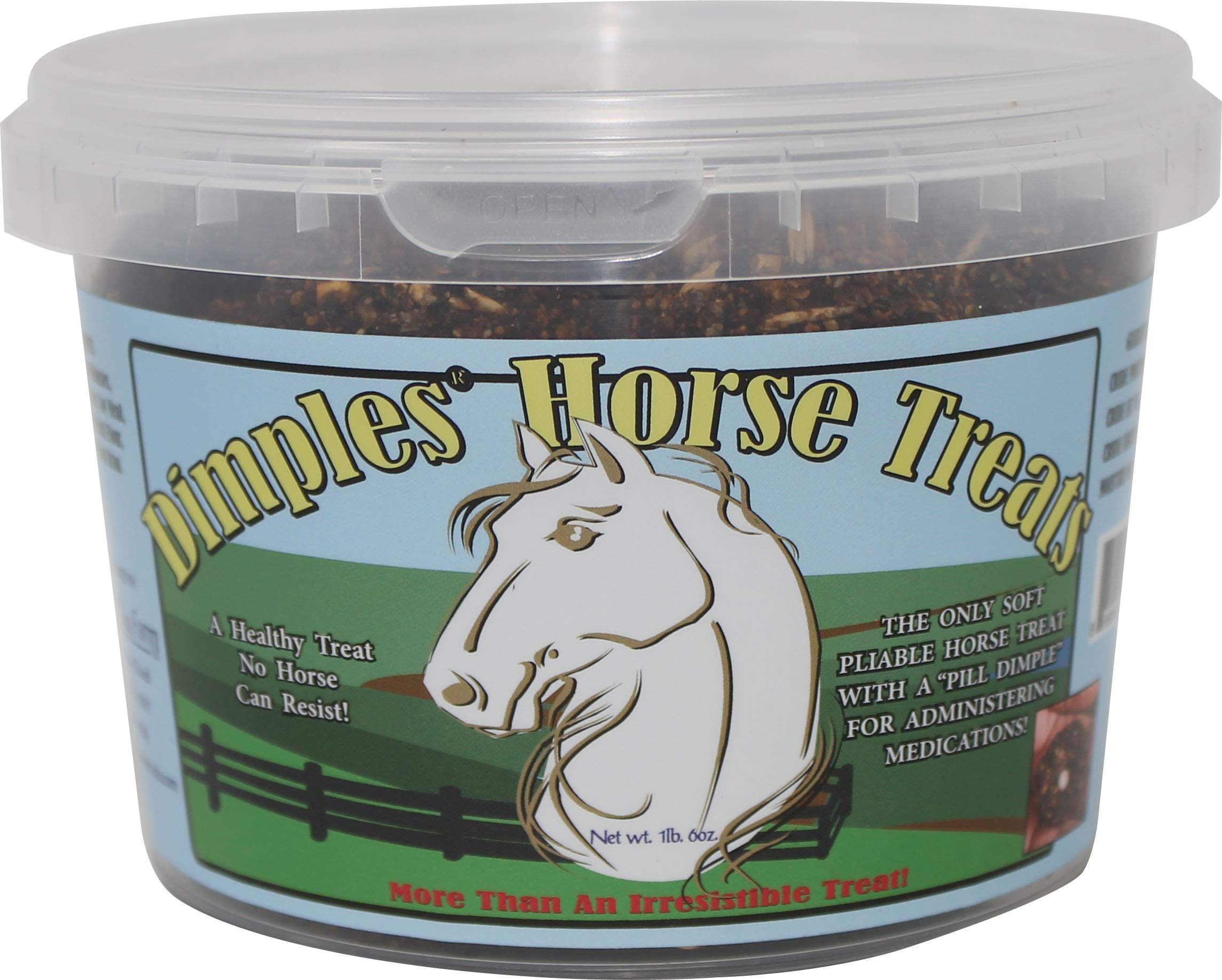 Dimples Pill Dimple in 1lb tub eases medication time for horses.