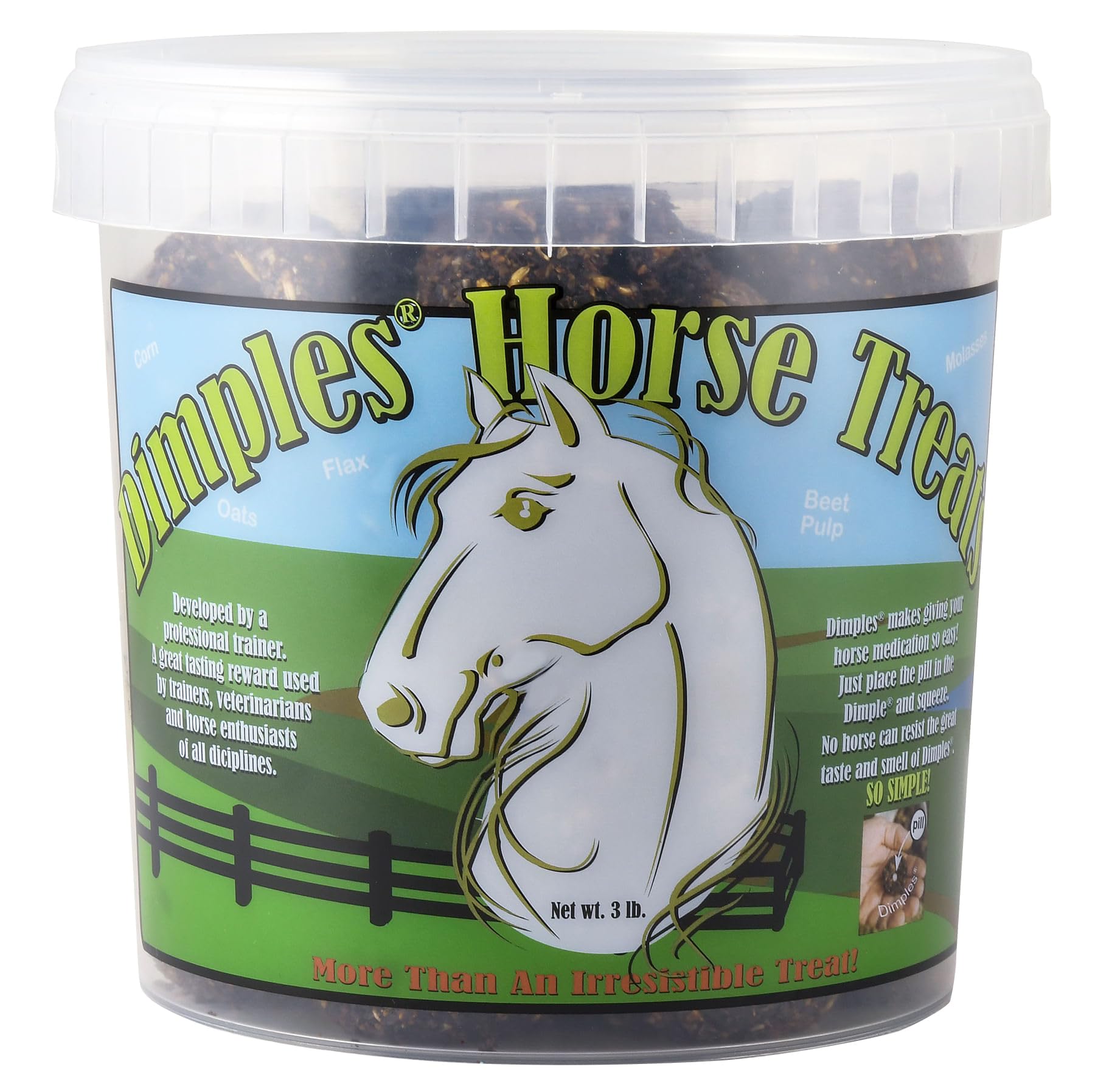 Dimples Horse Treats Pill Dimple 3lb tub eases medicating and rewards horses.