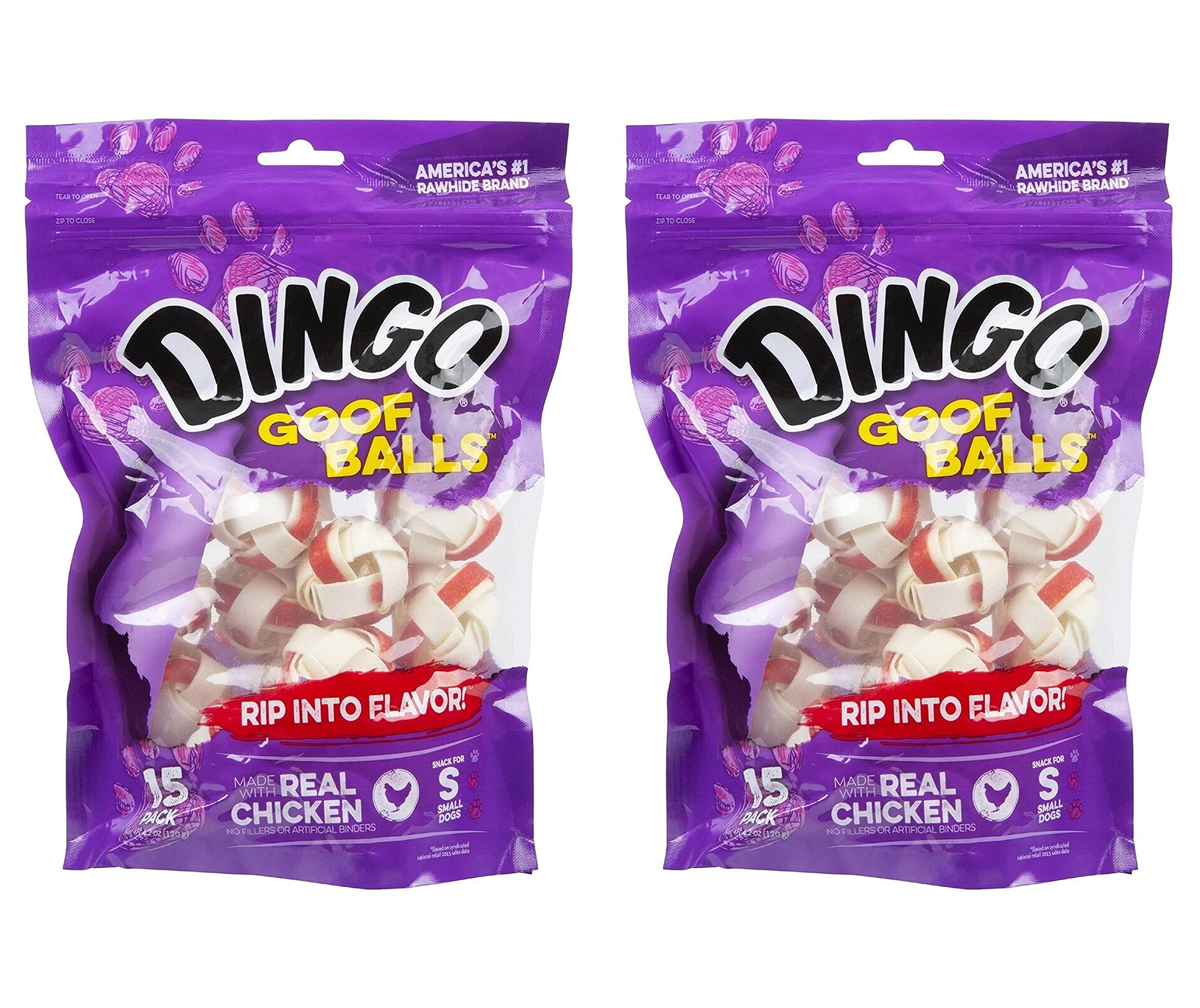 Dingo Goof Balls small chicken rawhide chew front view promotes tasty chewing for dogs