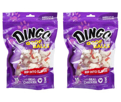 Dingo Goof Balls small chicken rawhide chew front view promotes tasty chewing for dogs