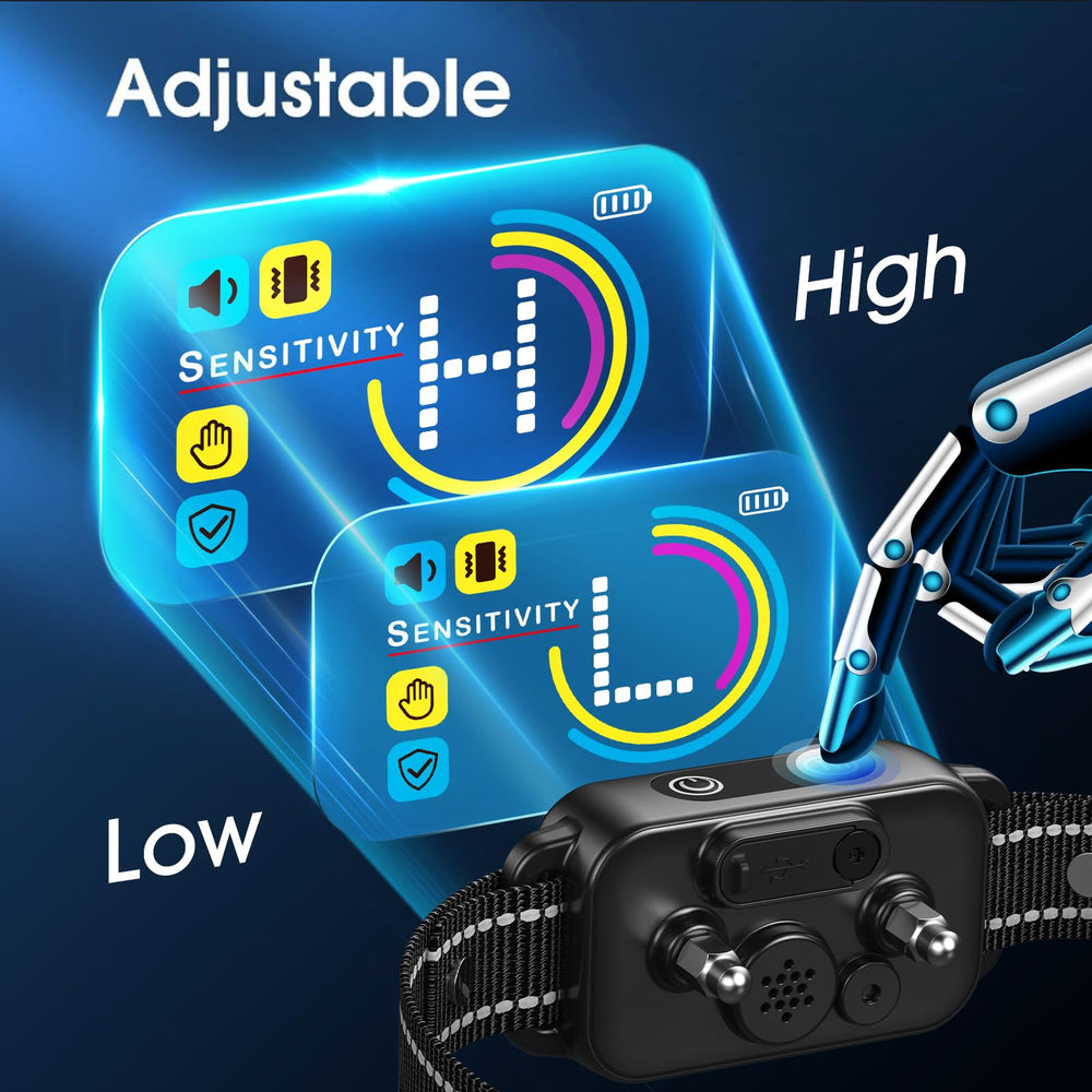 DINJOO dog bark collar IP67 waterproof badge signals rain-ready training versatility.