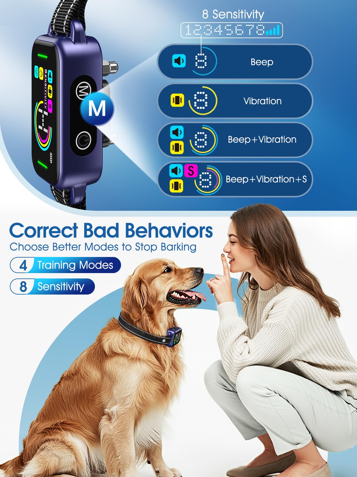 DINJOO purple bark collar USB-C fast charging display showing battery status.