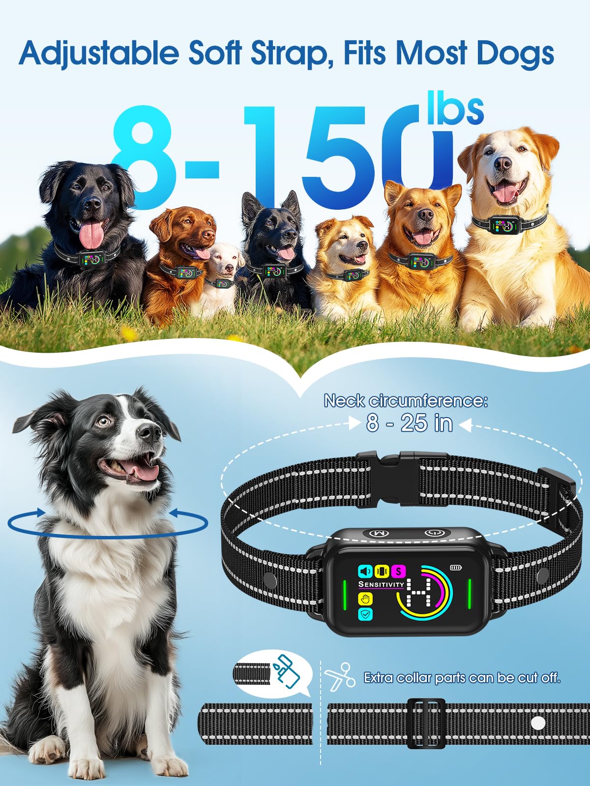 DINJOO Smart Bark Collar IP67 waterproof design allows outdoor use in rain