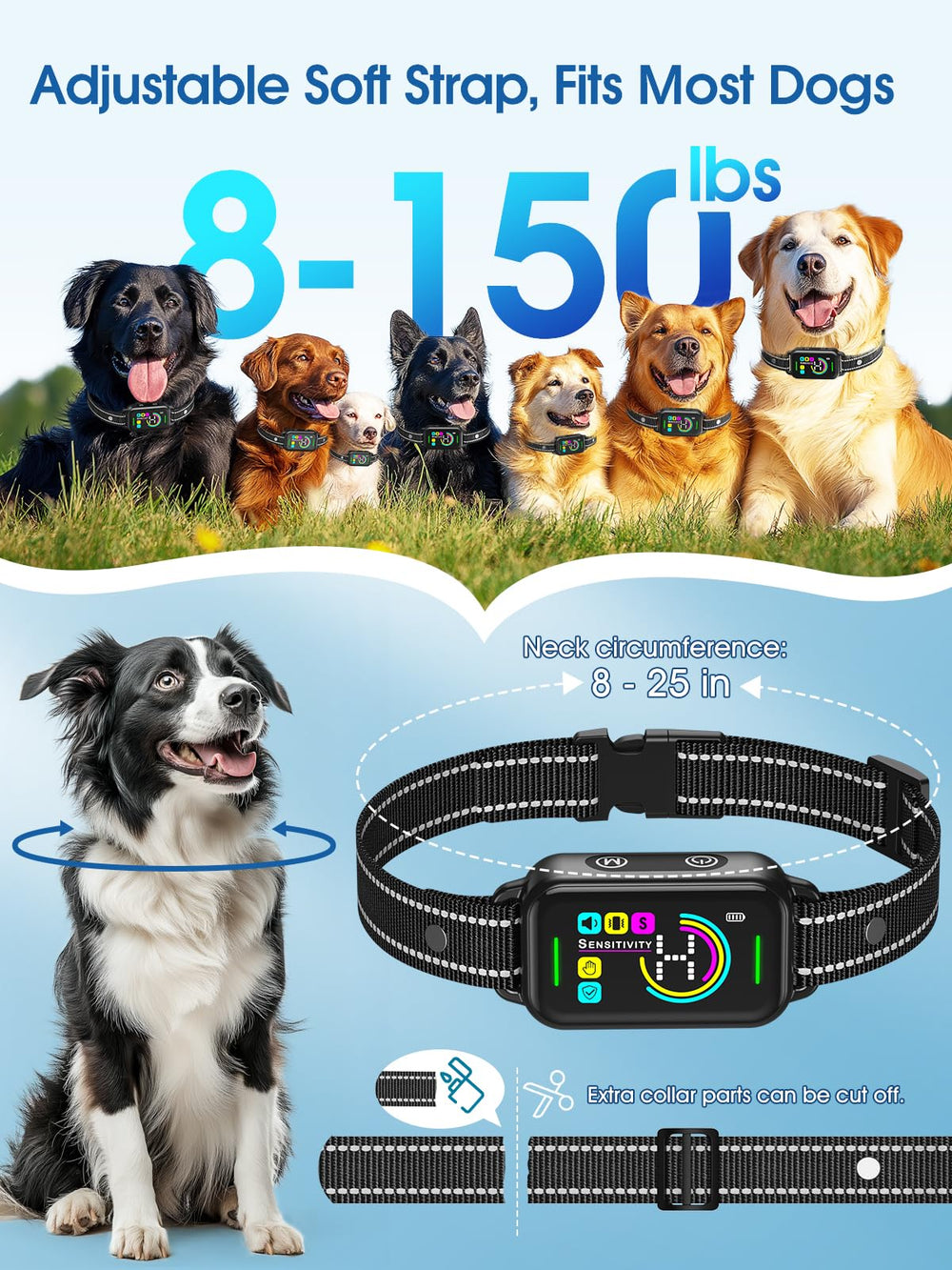 DINJOO Smart Bark Collar IP67 waterproof design allows outdoor use in rain