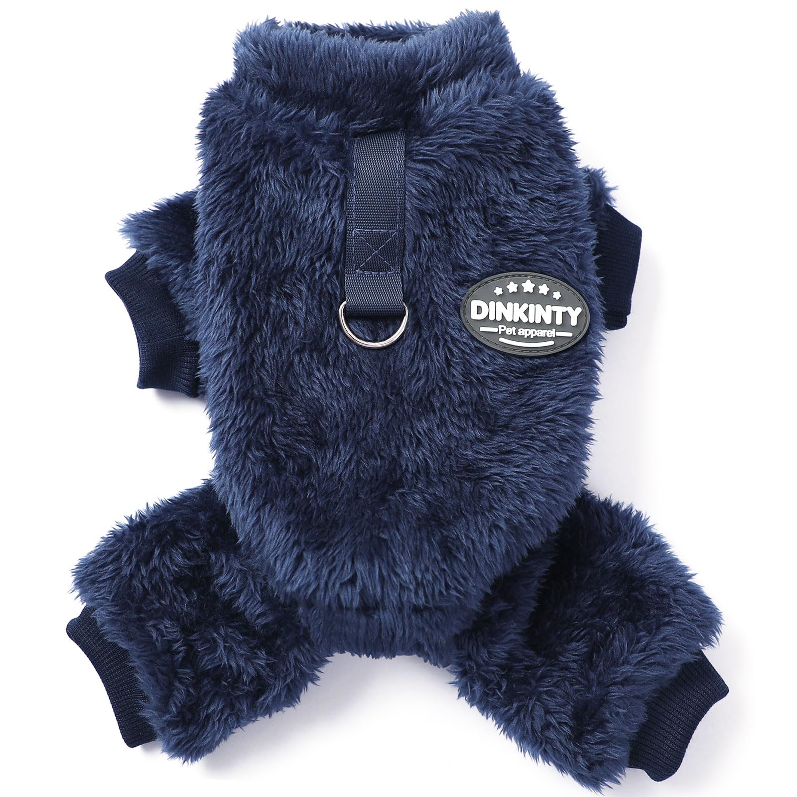 Dinkinty dog sweater navy XXS on dog provides warm comfort during walks.