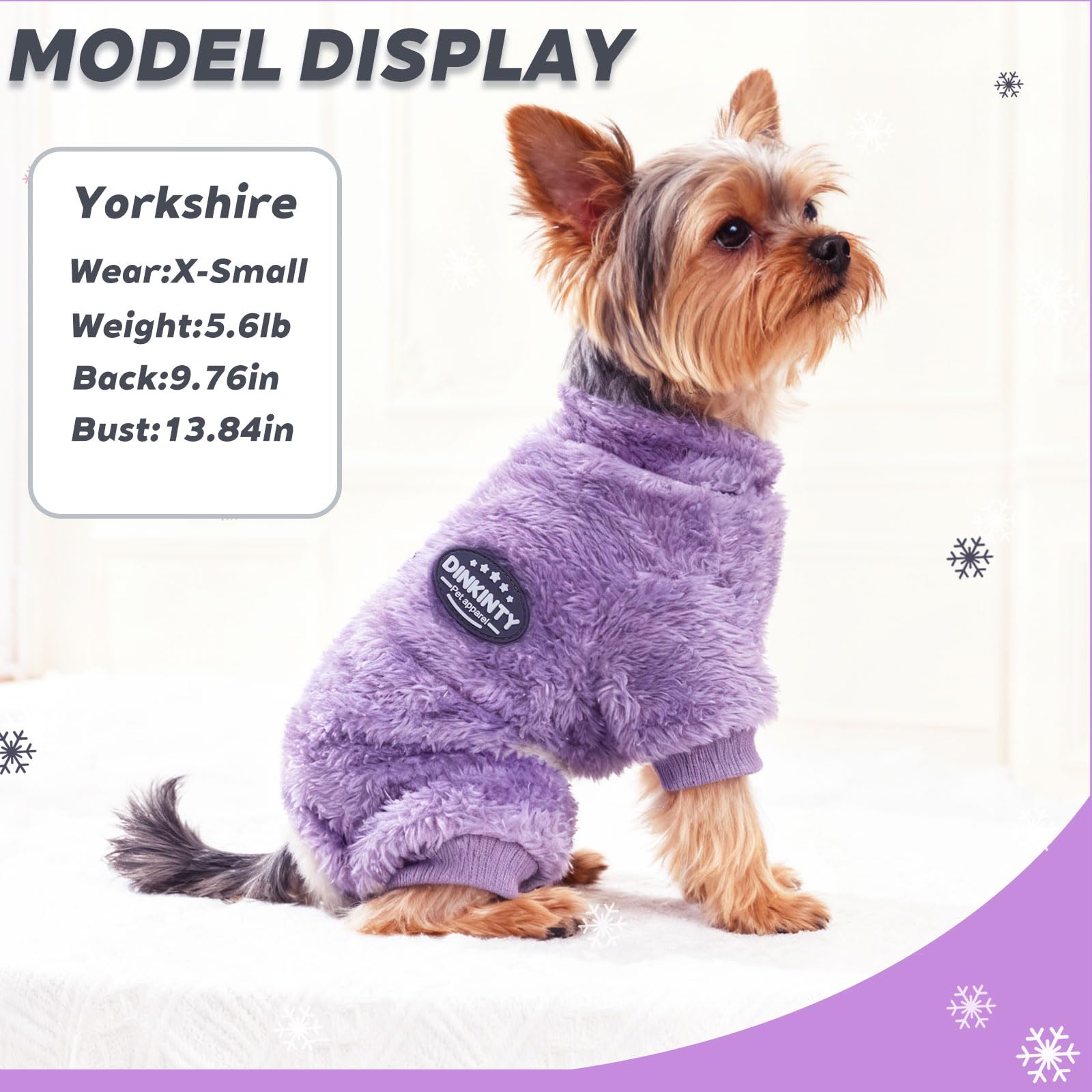 Dinkinty dog sweater purple XS fleece close-up shows soft warmth.